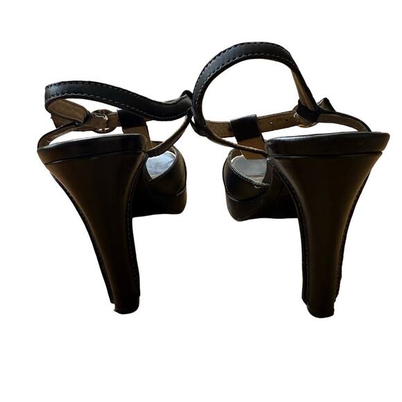 Michael Kors Black Leather Platform Open Toe T-strap Sandals Size 8M 90's Y2K - Picture 8 of 14